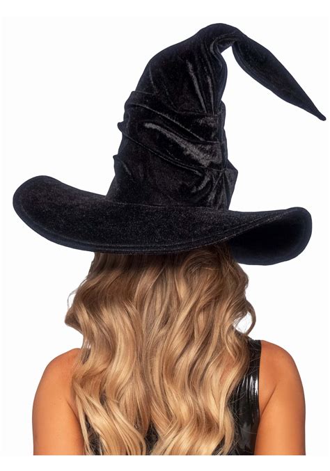 Sleek black velvet witch hat